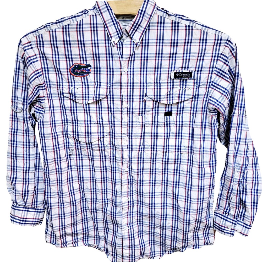 Columbia PFG Plaid‎ Button Up Shirt Men's Medium Florida Gators Fishing Outdoor
